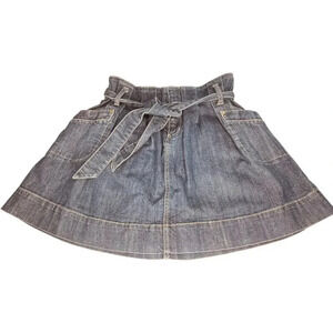 BCBGeneration Dark Wash Pleated Tie Waist Denim Mini Skirt